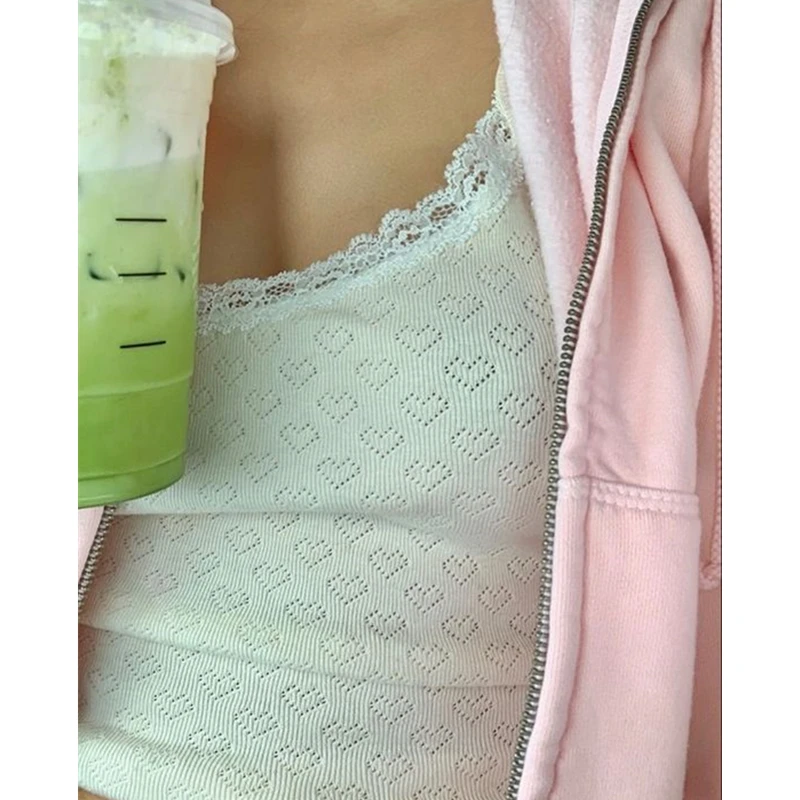 Xingqing 2000s Fairycore Camisole y2k женский укороченный топ на тонких бретелях Kawaii милый белый