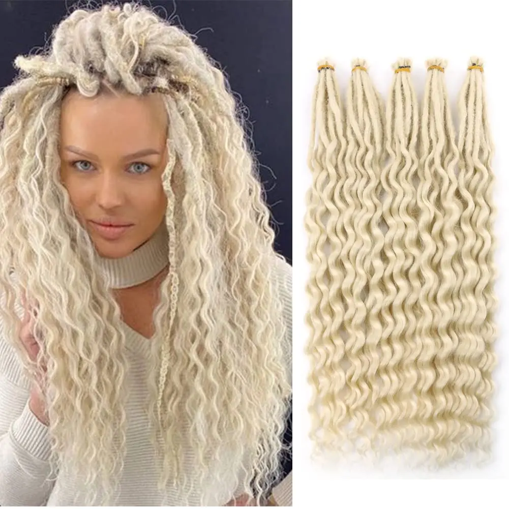 

Wavy Dreadlocks Synthetic Double Ended Dreadlock Extensions with Curly Ends 24inches 10 Strands Thin Wavy Soft DE Dreadlock