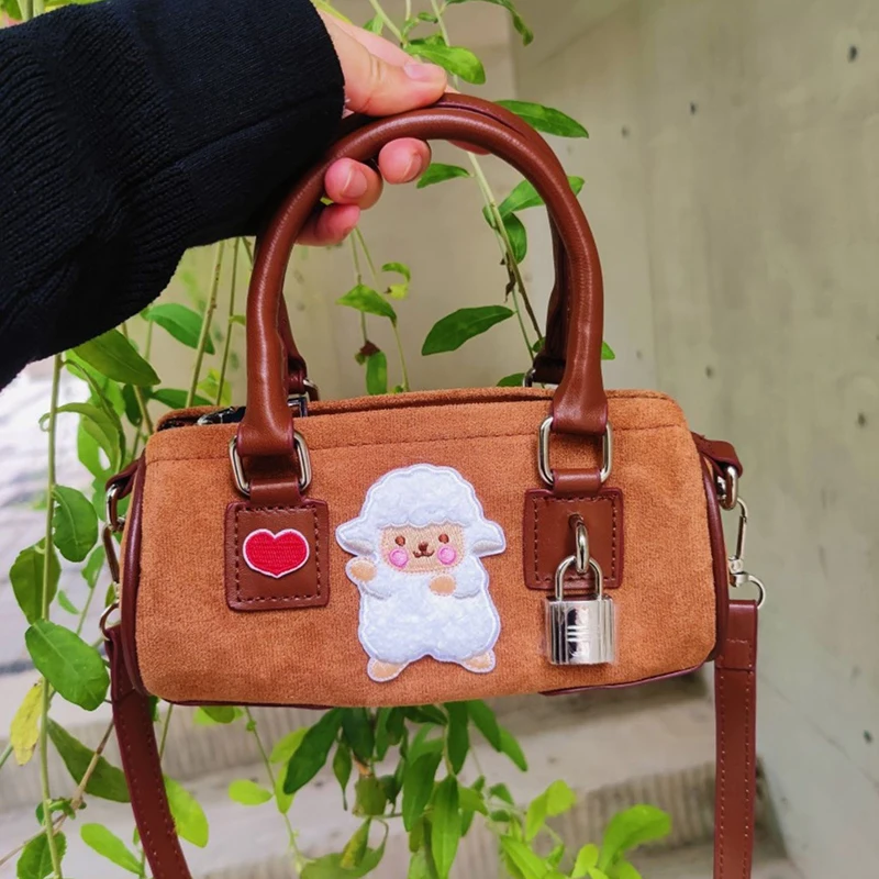 

Richme Kawaii Sheep Handbags for Women Vintage Brown Crossbody Shoulder Bags 2022 Fashion Trend Heart Bow Patch Bolso Mujer