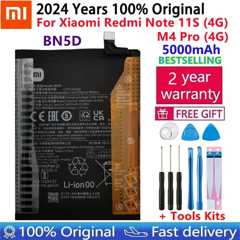 2024 года, 100% оригинальный новый аккумулятор Xiao Mi 5000 мАч BN5D для Xiaomi Redmi Note 11S 11 S 4G M4 PRO 4G, аккумуляторы для мобильных телефонов
