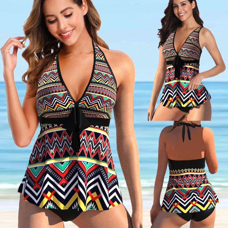 2022 Sexy Two Piece Swimsuit Print Swimwear Women Pllus Size Monokini Swimsuit Bodysuit Tankini Bathing Suit Swim Wear