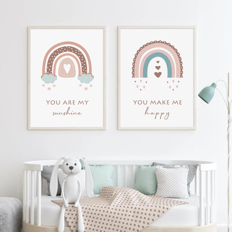 Современные радужный свет любовь счастливый детский постер холст живопись Карикатура настенное искусство печати Картины Декор для детской комнаты дома.