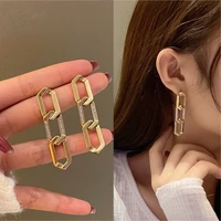 fashion personalized chain drop earrings metal texture rhinestones trendy temperament jewelry for women 2022