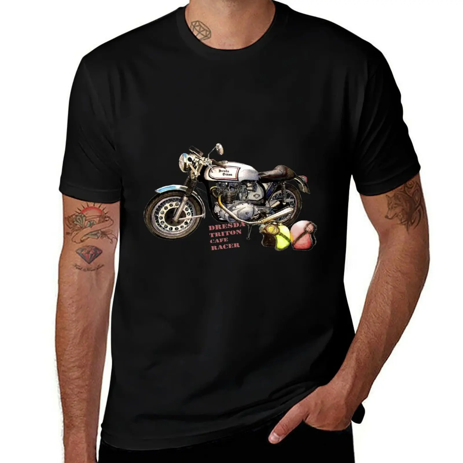 Фото Футболка Dresdaa Triton Cafe Racer, базовая однотонная футболка для весны и лета №1