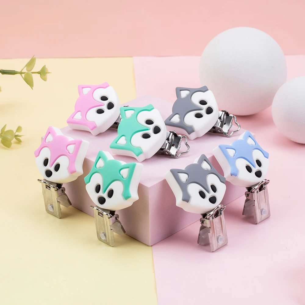 

Sunrony 10Pcs Fox Silicone Animal Clips Metal Bracket BPA Free Dental Care Teethering Beads DIY Pacifier Chain Accessories