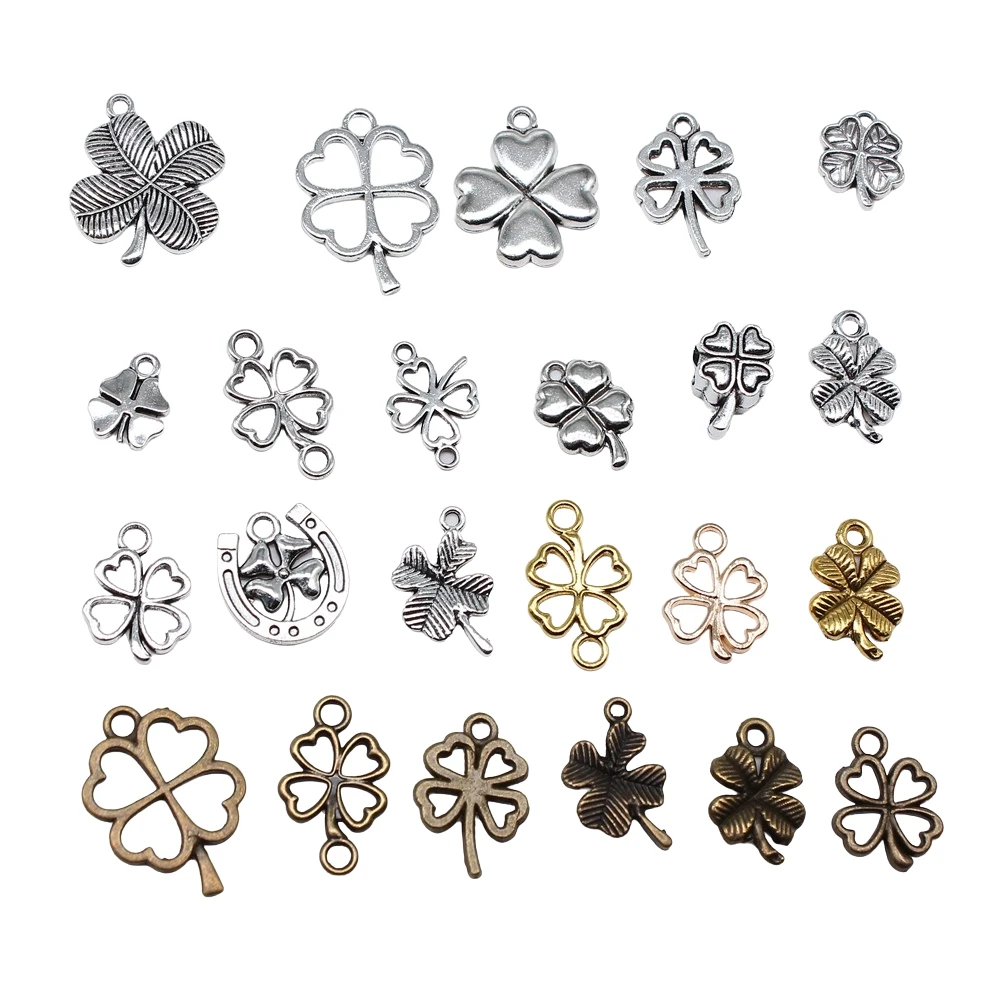 20pcs Clover Charms Tibetan Bronze Silver Color Pendants Antique Jewelry Making DIY Handmade Craft |