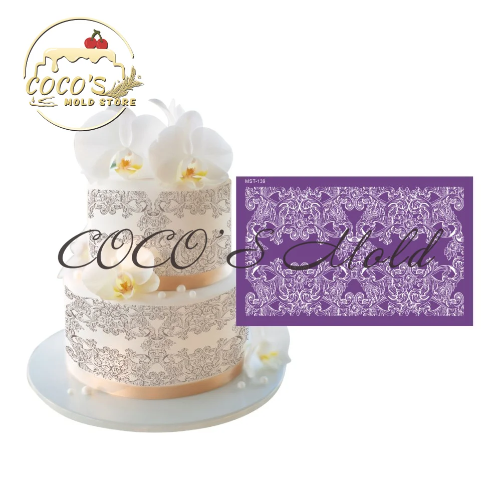 

Flower Fabric Mesh Stencil Diy Craft Royal Cream Lace Side Cake Border Mould Fondant Cake Decorating Tool Kitchen Bakeware