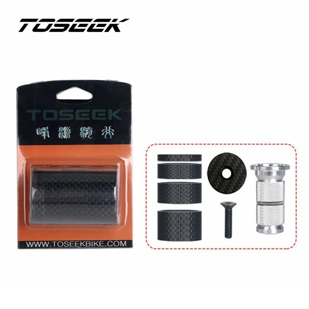 

TOSEEK Carbon Fiber Headset Bike Fork Spacer Bicycle Stem Top Cap Cover Compression Expansion Plug