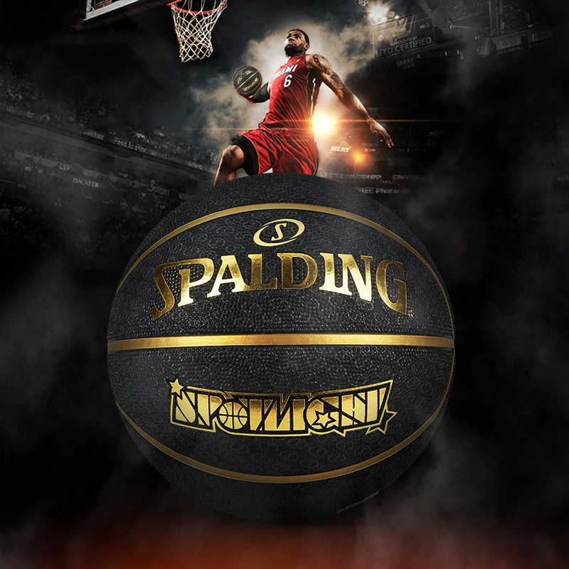 Spalding Classic Black Gold Basketball Rubber Wear-resisting Indoor Outdoor Match Training Basketball Ball 7