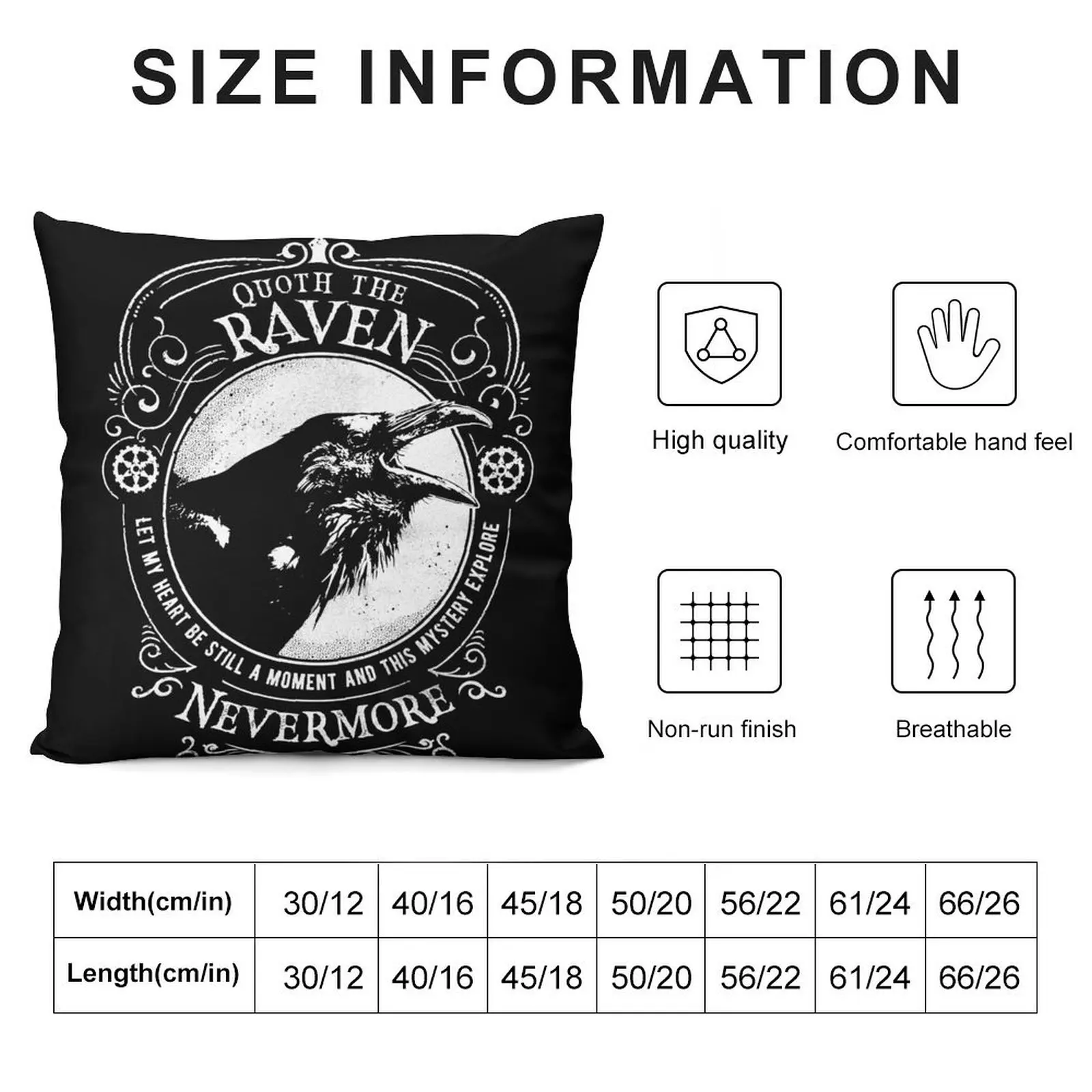 Подушка-наволочка с цитатой Ворона от Эдгара Аллена Poe Nevermore рождественские