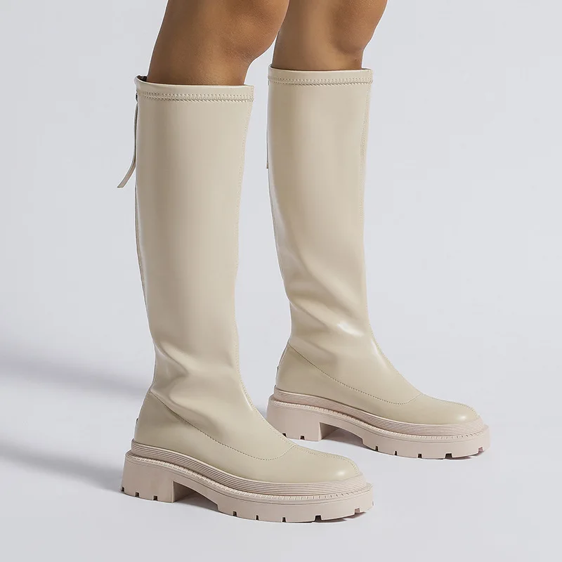 

Med Heel Boots Shoes Rubber Leather Rome Fabric PU Basic Hoof Shoes Med Heel Boots Rubber Leather Basic Rome PU Fabric
