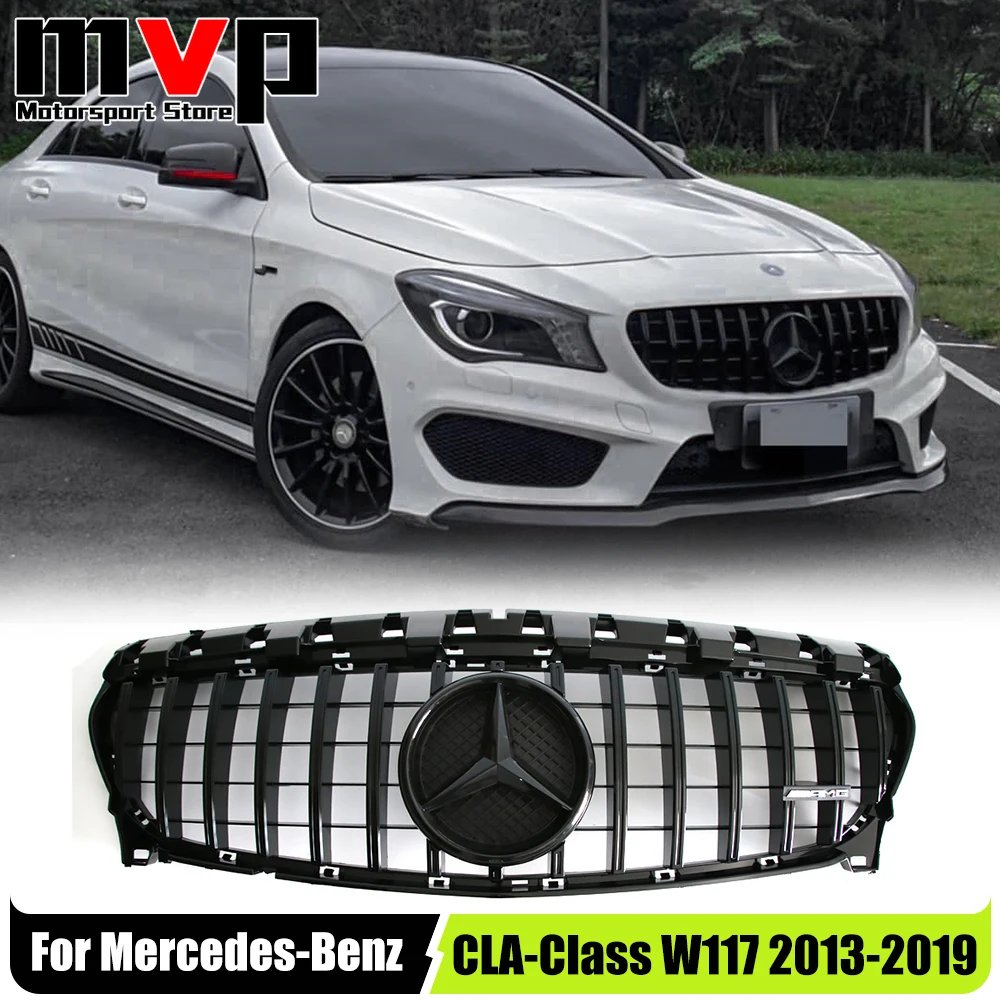 Фото Верхняя решетка в стиле GTR с черной рамкой в стиле OE для Mercedes Benz CLA W117 2013-19 CLA180 CLA200 CLA250 CLA45 AMG №1