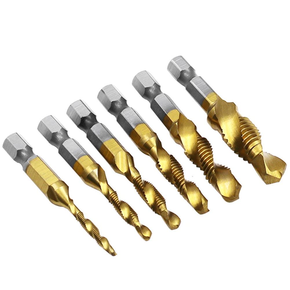 Brand New DIY Durable Tap Drill Hex Shank 6pcs HSS 4341 M3 - M10 Short Titanium Plated For Wood Magnesium Alloy