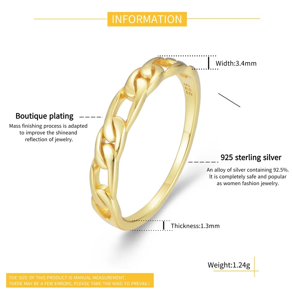 S925 Серебристое кольцо на пальце с геометрическим дизайном цепи для женщин, уникальное ювелирное украшение для свадебных и дней рождения.