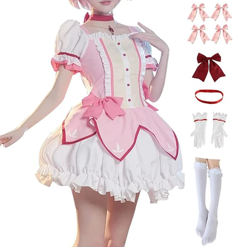 

Женский костюм для косплея из аниме Puella Magi Madoka Magica Kaname Madoka, кавайное платье с розовым париком и бантиками, костюмы на Хэллоуин