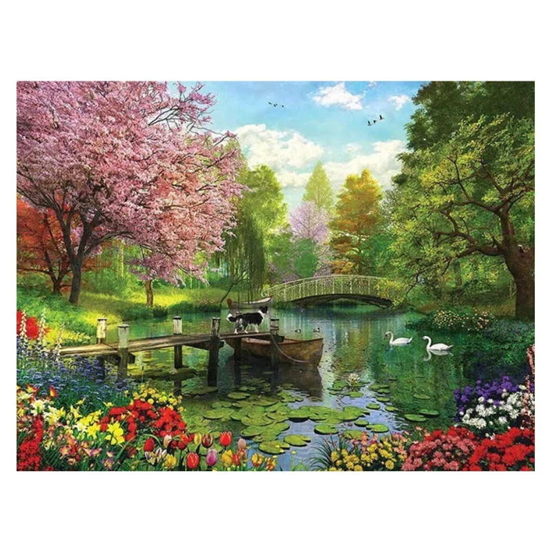 

Алмазная живопись LUDA «сделай сам», Полный алмаз, Круглый Алмазный крест, украшение для гостиной, весенний пруд