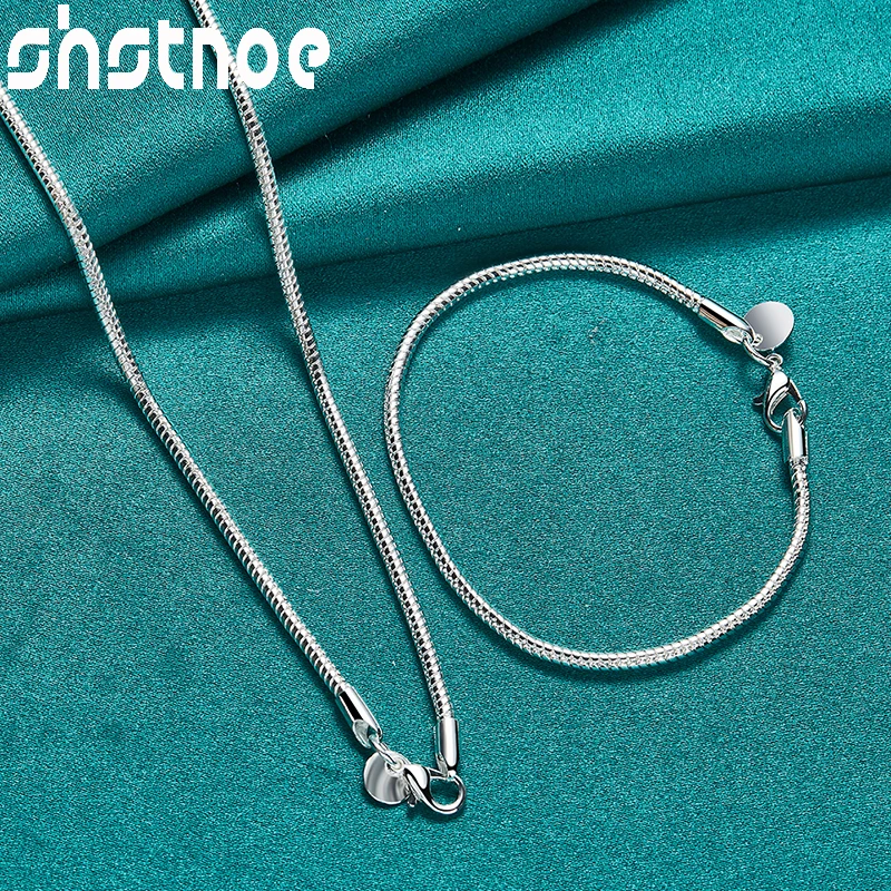 

2pcs 925 Sterling Silver 3mm Bracelet 16 18 20 22 24 26 30 Snake Chain Necklace Classic Jewelry Sets For Woman Men Party Wedding
