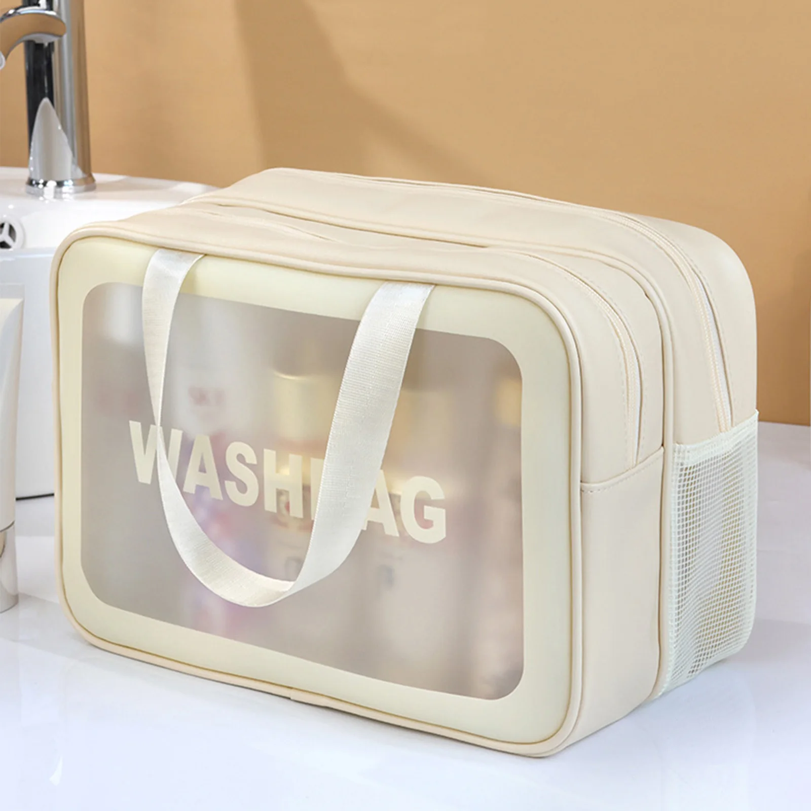 Portable PVC Double-Layer Dry-Wet Separation Partition Toiletry and Cosmetic Storage Bag for Travel, Beach, Pool, and Bathing.