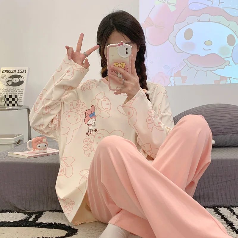 

Sanrio 2023 New Women's Autumn and Winter Pajamas Pullover Long Sleeve Cartoon round Neck Loose Girl Home Wear Spring and Autumn