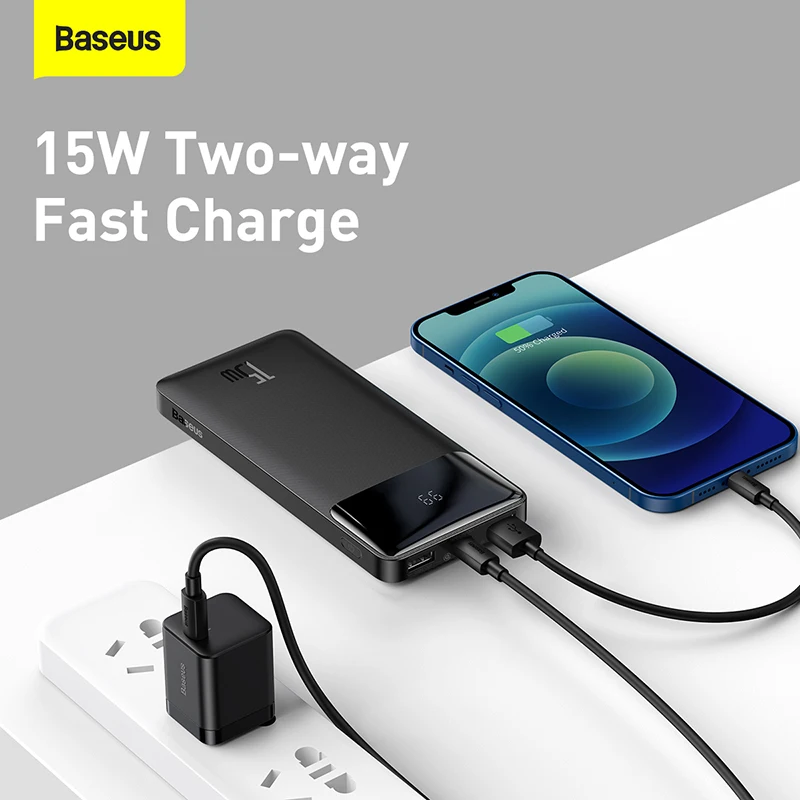 baseus power bank 15w 10000mah portable charging mobile phone external battery charger powerbank for iphone 12 13 11 pro max free global shipping
