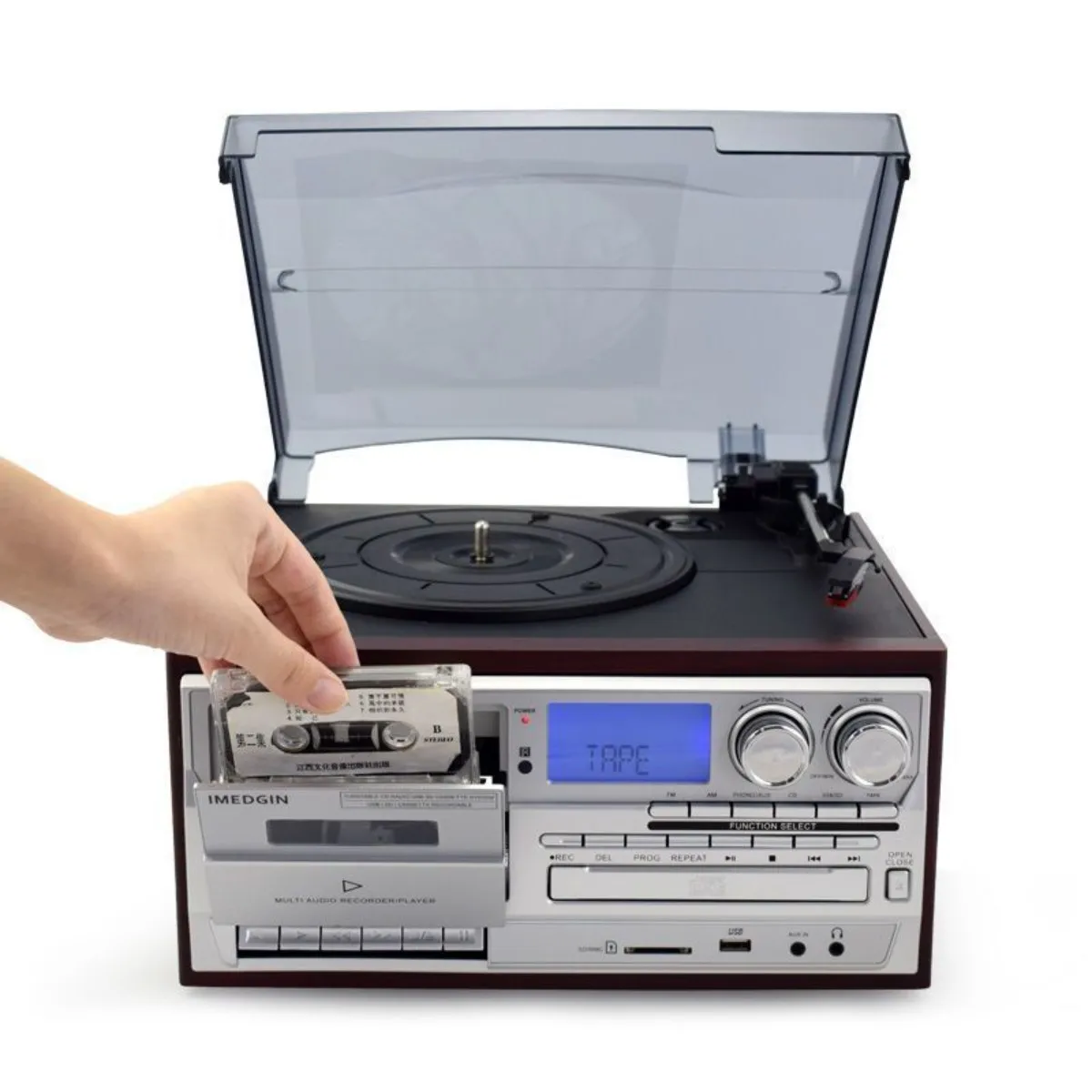 Фото Ретро-проигрыватель 18CD, 4-в-1 проигрыватель с CD/USB/Bluetooth, конвертер LP в MP3 для домашнего декора. №2