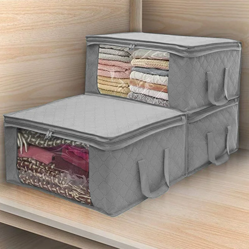 1/3 Pcs Large Capacity Quilt Storage Box Folding Non-Woven Closet Clothes Dust-Proof Storage Bag Home Blanket Pillow Organizer