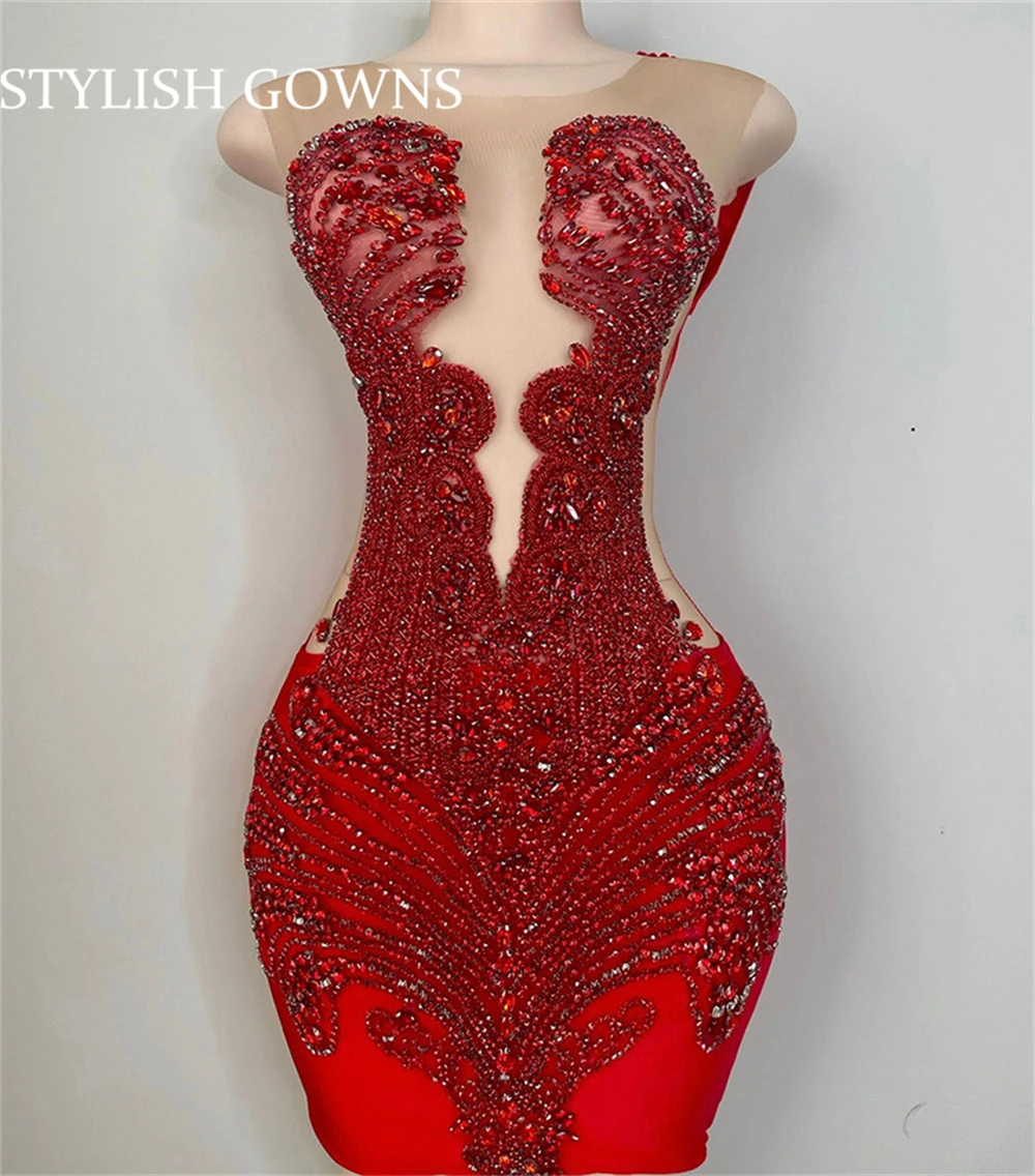 

Красное мини-платье на день рождения, короткие платья для выпускного вечера, роскошное черное коктейльное платье ручной работы с бусинами и стразами для девушек, 2023
