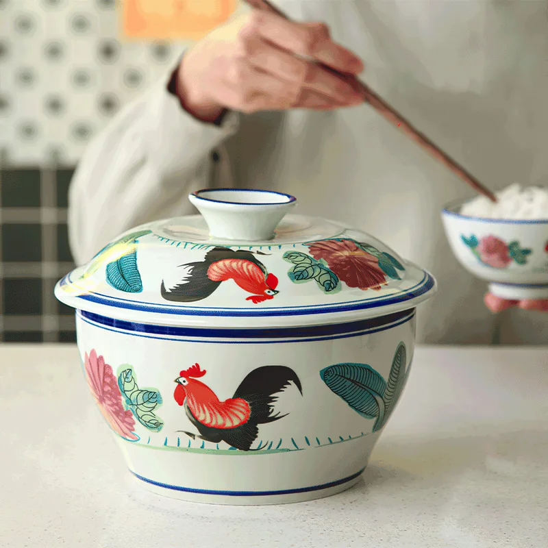 Керамическая посуда в корейском ретро стиле, фотокерамическая посуда с крышкой, фарфоровый горшок для тушения 8,5 дюймов, домашняя кухонная посуда