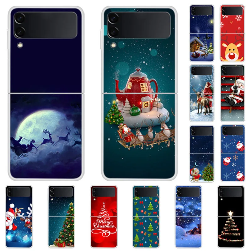 

2022 New Year Cartoon Christmas Santa Reindeer Hard PC Case For Gift For Samung Galaxy Zflip 4 3 Cover for samsung z flip4 Capa