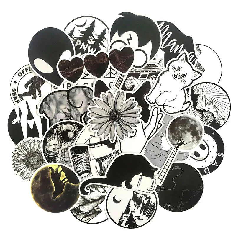 

10/30/50Pcs Black And White Cartoon Graffiti Stickers Vsco For Refrigerator DIY Suitcase Laptop Car Skateboard Album Motorcycle