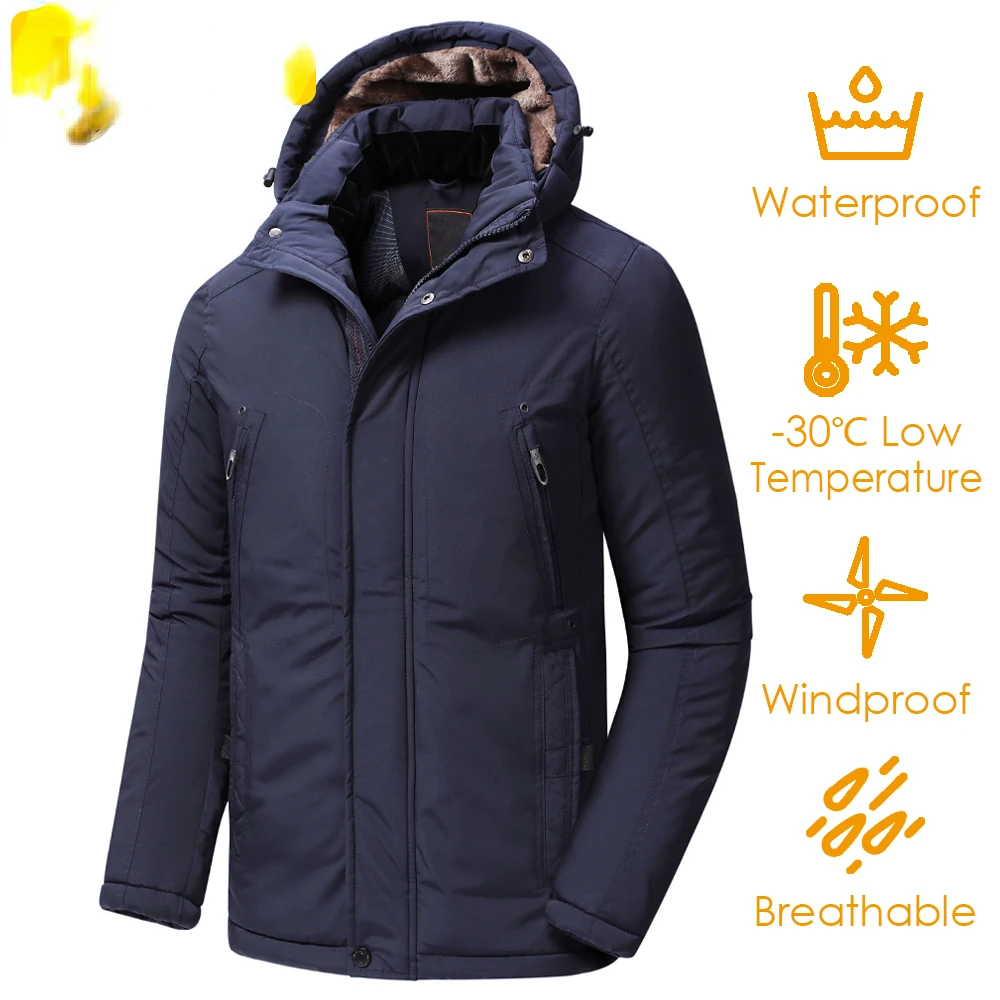 

2022New 2022 Winter New Casual Long Thick Fleece Hooded Waterproof Parkas Jacket Coat Men Outwear Fashion Pockets Parka Jacket 4
