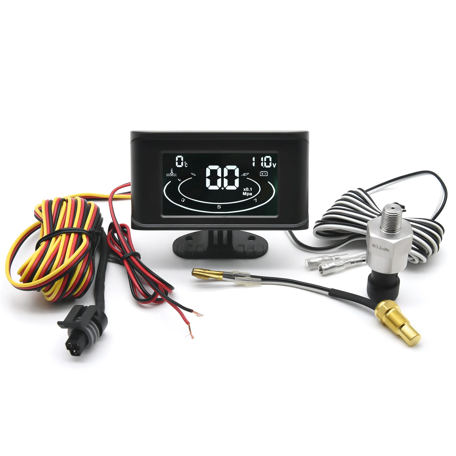 

3 в 1 Вольтметр + Датчик температуры воды + Манометр давления масла с ЖК цифровым ЖК-дисплеем для автомобиля грузовика 1/8 NPT датчик 10 мм адаптер 26-40 мм 12 В/24 В