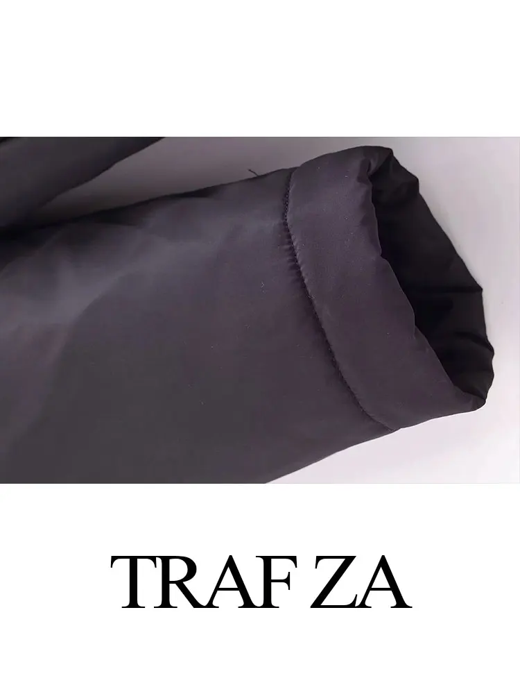 TRAF ZA Winter Women's Hooded Cotton Belt Coats Solid Vintage Warm Thick Loose Long Jacket 2022 Fashion Female Chic Outerwear