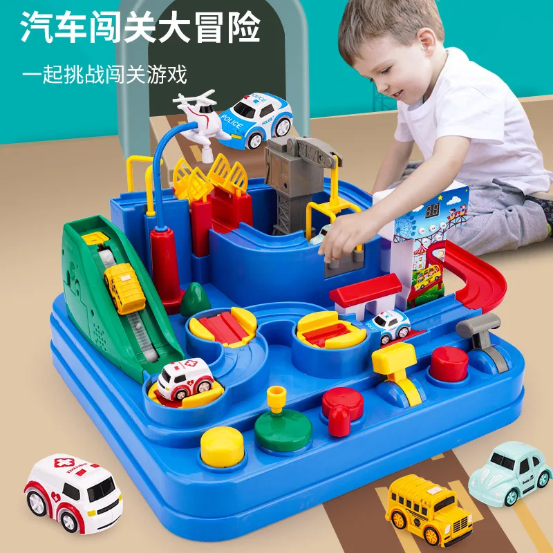 

Rail Car Train Track Toys for Kids Montessori Children Racing Cars Mechanical Adventure Brain Table Game Christmas Gifts Toy