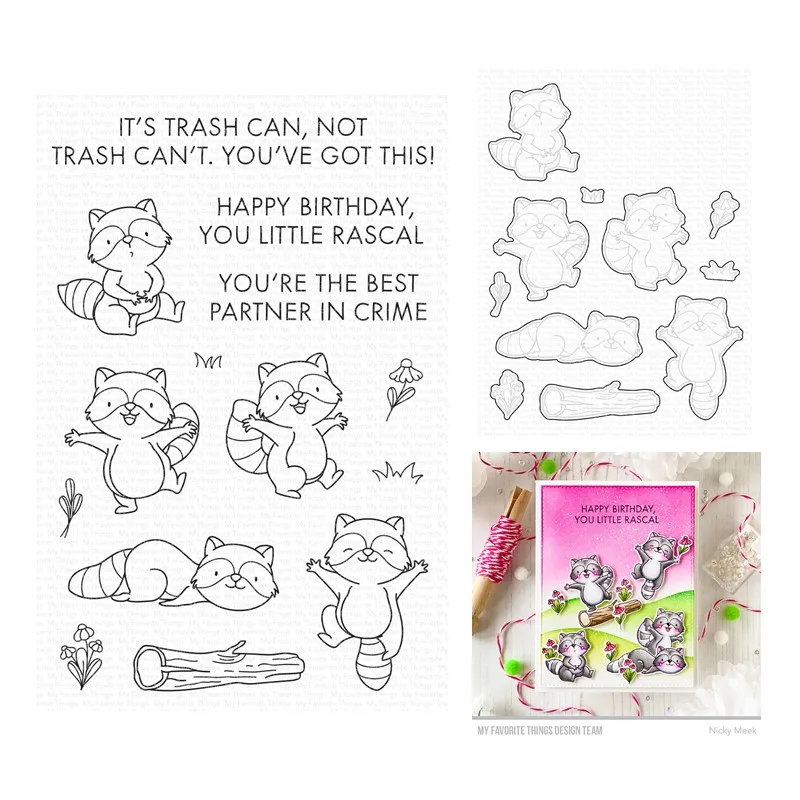 

May 2023 New Little Rascal Raccoon Clear Stamps Cutting Dies Scrapbooking for Paper Making Embossing Frames Card Set