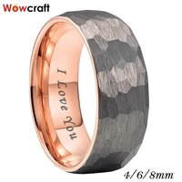 4mm 6mm 8mm wholesale hammered rose gold tungsten jewelry ring for men women fashion couple wedding bands domed comfort fit