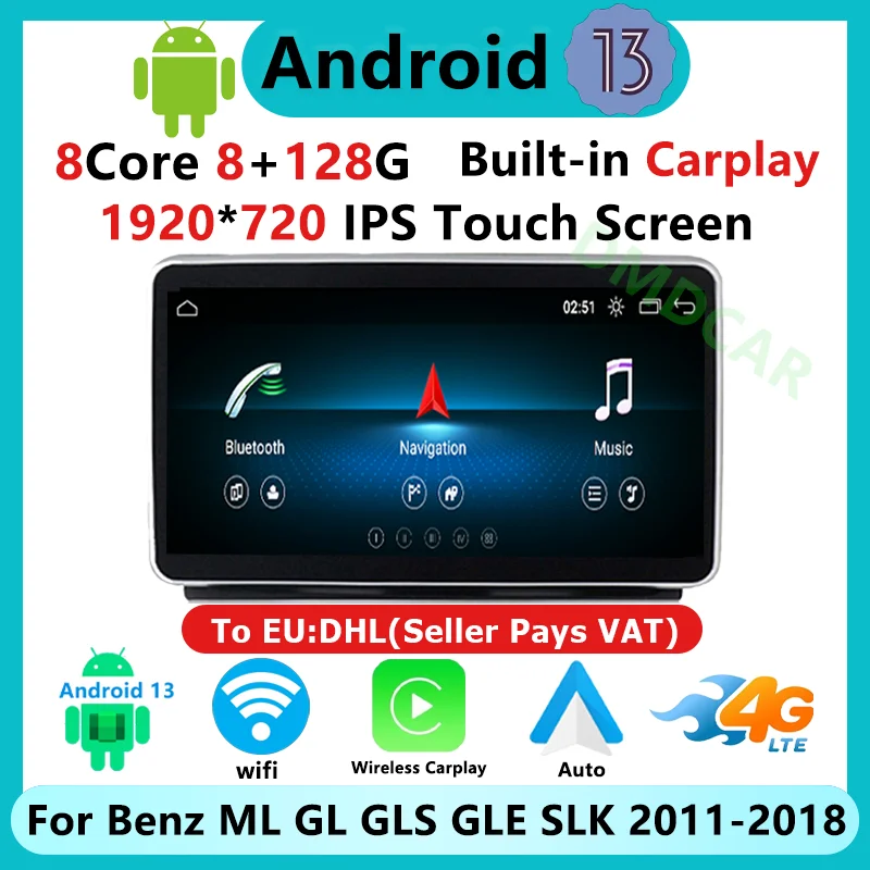 

8Core Android13 System Apple Carplay Car Video Player GPS Navigation Multimedia Screen For Mercedes Benz ML W166/GL X166 GL SLK