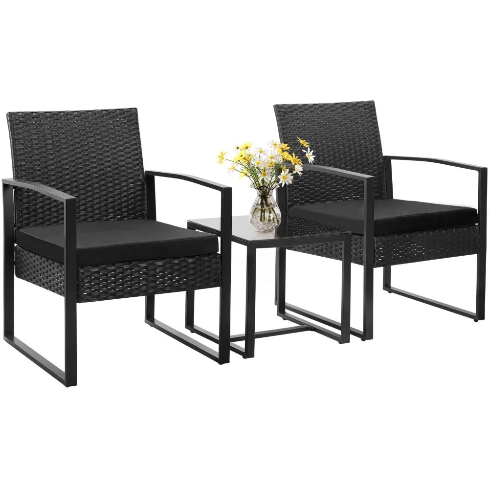 

Walnew Patio Furniture Cushioned PE Rattan Bistro Chairs Set of 2 with Table, 3 Piece