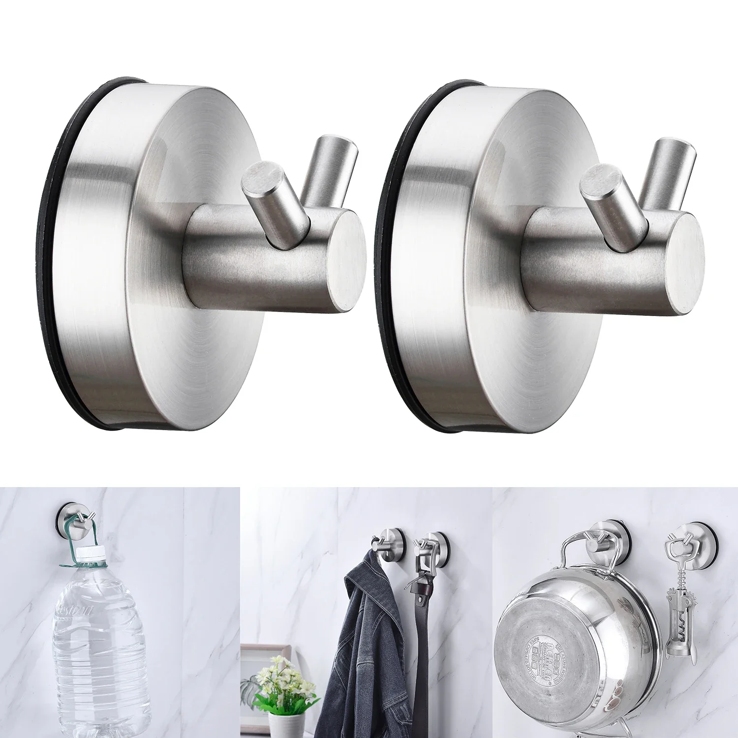 

Hook Stainless Vacuum Accessories Cup Hook Nickel Hooks Reusable Kitchen Robe Towel Suction Home 2pcs Hanger Bathroom Steel