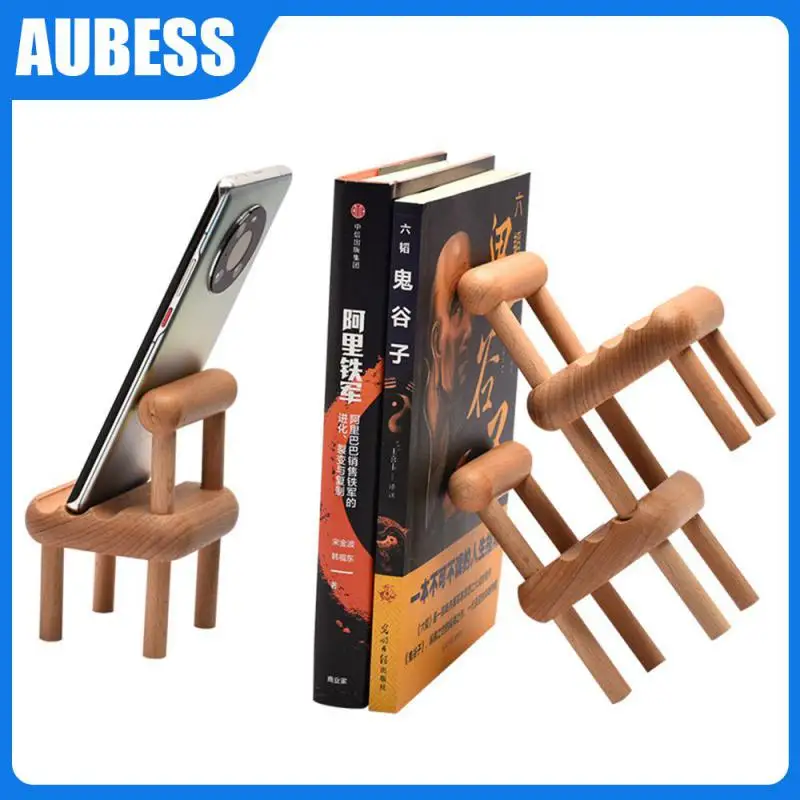 

Beech Wood Creative Chair Mobile Phone Holder Durable Beach Chairs Shape Stand Stents Universal Desktop Lazy Drama Phone Holder