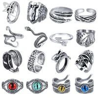 zs 1pc gothic adjustable rings for men women snake skull tree devils eye dargon punk hip hop ring silver color vintage jewelry
