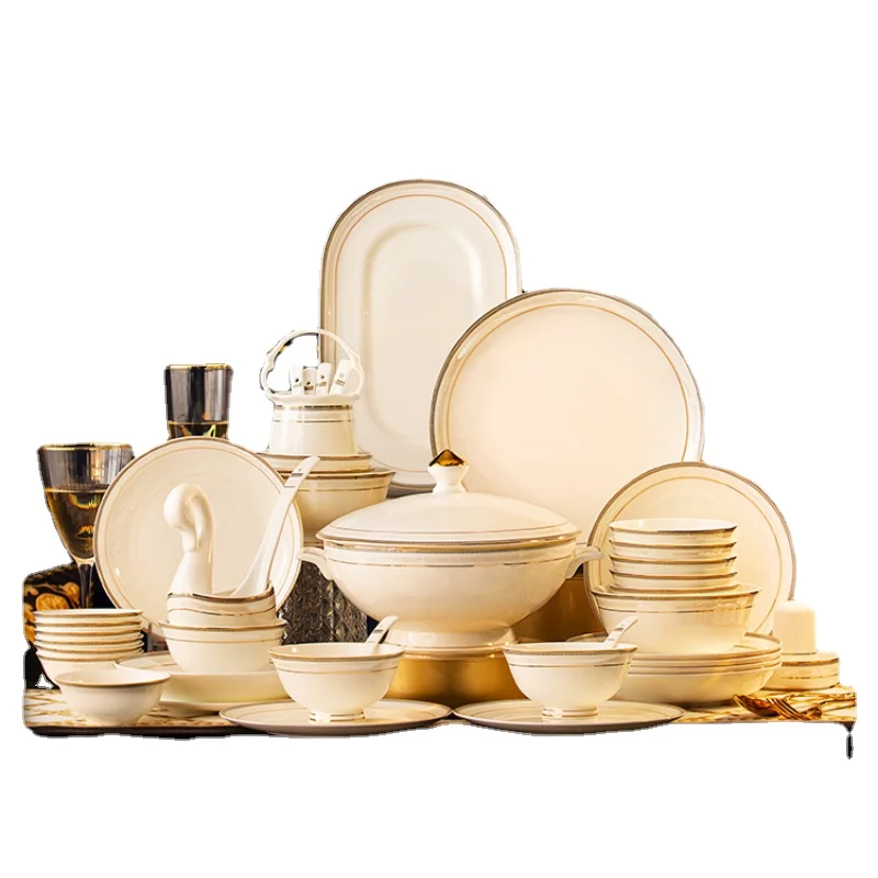 

Фарфоровая посуда Цзиндэчжэнь, миска и тарелка в европейском стиле, Подарочная чаша и тарелка на новоселье для свадьбы, домашний красивый набор посуды