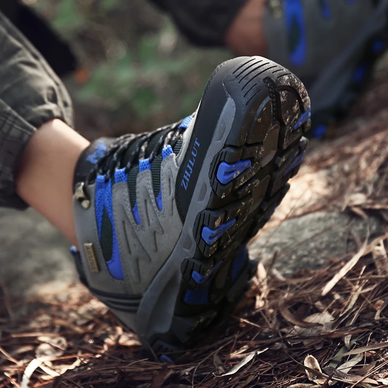 HIKEUP Men Hiking Shoes Climbing Male Sports Women Safety Toe Tactical Non-Slip Durable Trekking Sneakers Men‘s Leather Shoes