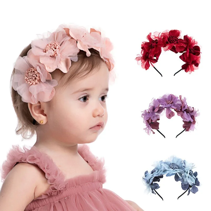 

Baby Flower Headband Baby Girls Crown Hairband Princess Hair Accessories Kids Bridal Floral for 0-3years Child Photo Tools