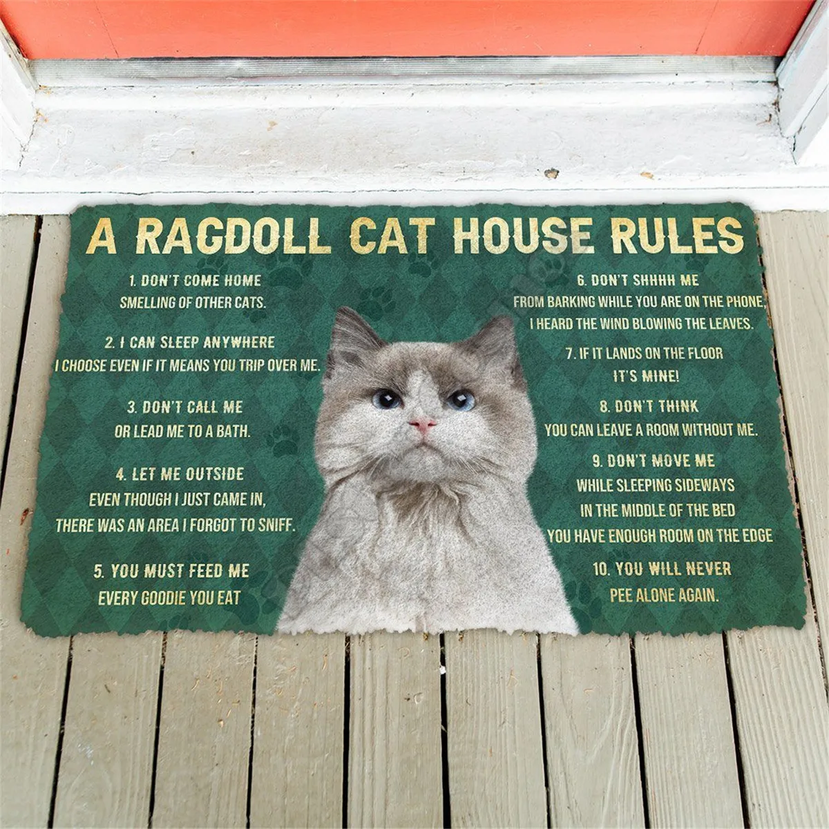 

3D House Rules Ragdoll Cat Doormat Non Slip Door Floor Mats Decor Porch Doormat