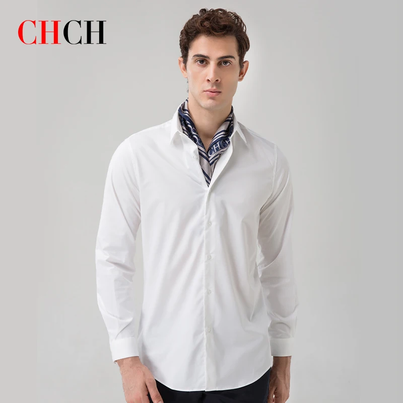 

CHCH Summer High Quality Business Solid Men's Shirt Long Sleeve Bamboo Polyester Soft Breathable Sweat Absorbing Casual Shirt