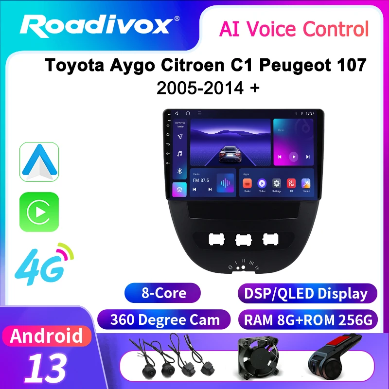 Автомагнитола roadivox на Android для Toyota Aygo Citroen C1 Peugeot 107 2005 GPS-навигация видео