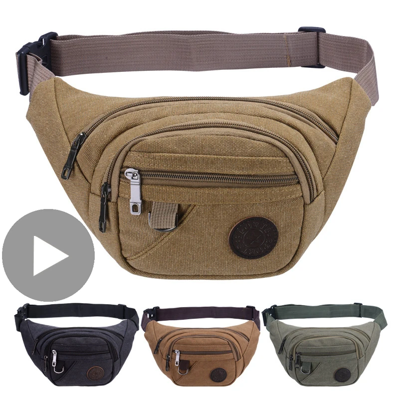 

Waist Bag Canvas Fanny Pack For Men Women Belt Pouch Male Bum Hip Belly Banana Kangaroo Lady Side Mobile Phone Work Waistbag Sac