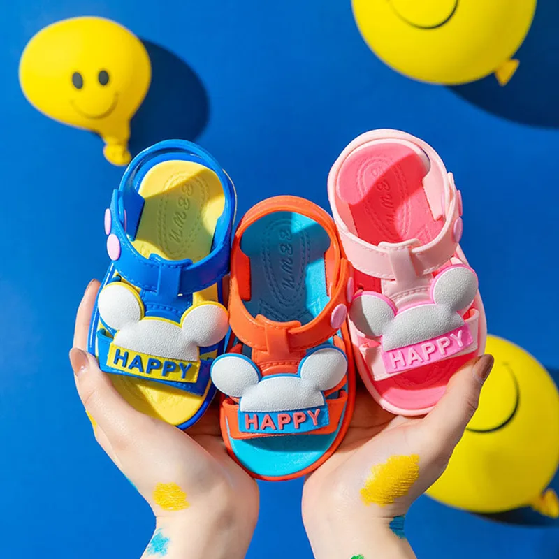 

New Kids Sandals Summer Candy Color PVC Non-Slip Children Toddler Boys Girls Soft Cartoon Sandals Shoes Blue Pink 1-6 Years