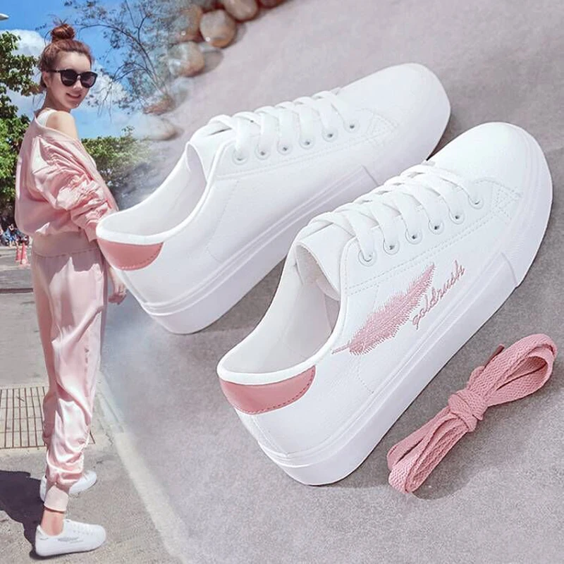 Size 35-43  Running Shoes Woman Summer Lace-up Trainers Round Toe Shoes White Sneakers Female Student Shoes C8298